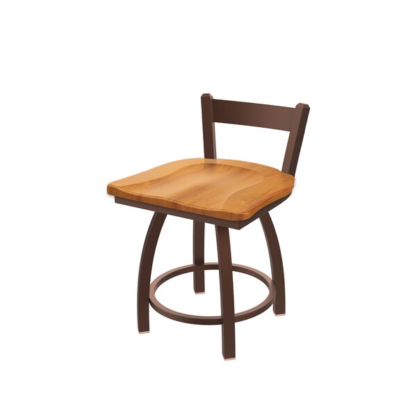 18" Low Back Swivel Vanity Stool, Bronze Finish, Med Maple Seat